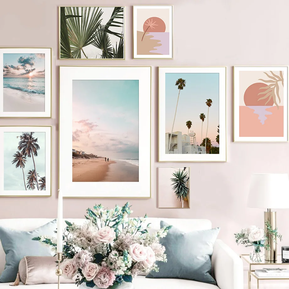 

Sea Beach Landscape Poster Tropical Plant Palm Tree Wall Art Canvas Painting Scandinavian Style Decor Picture for Home Room