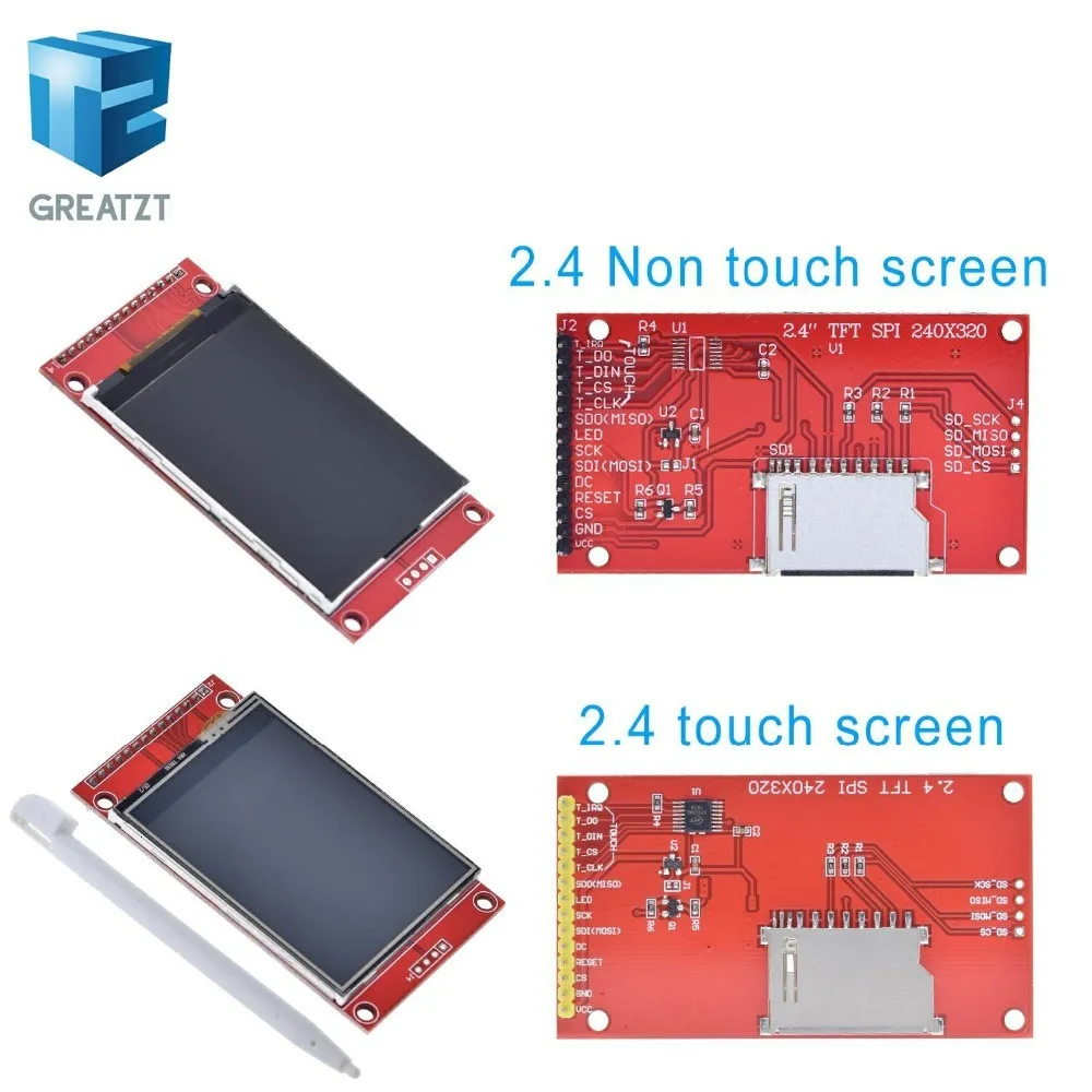GREATZT 2," 240x320 SPI TFT ЖК-дисплей серийный Порты и разъёмы модуль+ 5 V/3,3 V адаптер PBC Micro SD ILI9341 Белый светодиодный(с сенсорным экраном
