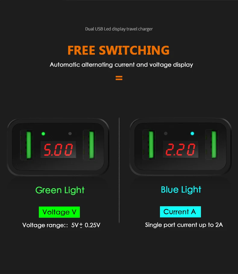 Штепсельная вилка ЕС/США 2.2A USB зарядка 2 порта LED дисплей огнеупорный адаптер