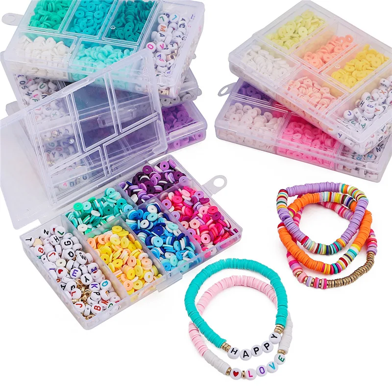 

1Set Mix Polymer Clay Beads Jewelry Making Kit Acrylic Soft Ceramic Beads Spacer For Kids Girls Bracelet Necklace DIY Kit Set