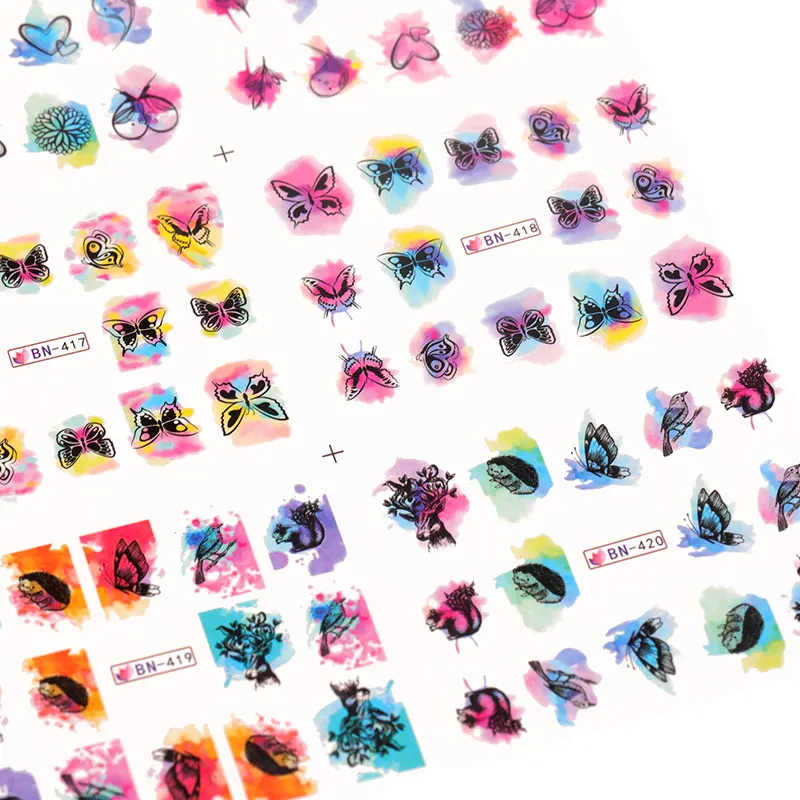 

12 Designs 1 Sets Water Mixed Mixed Animal Catcher Tips Gradient Sticker Nail Slider Manicure Diy Decor Tools