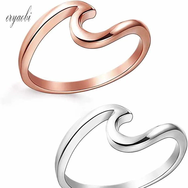Модные Простые Кольца с морскими волнами Женское кольцо из нержавеющей стали для
