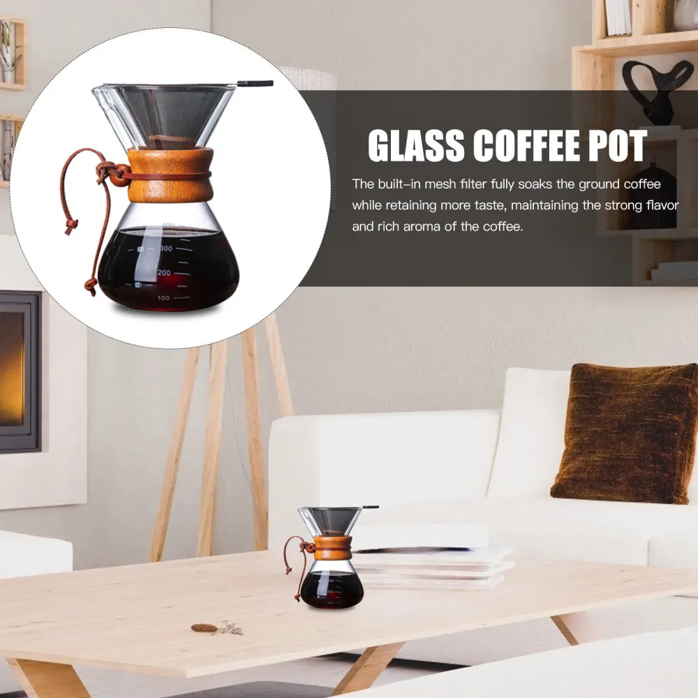 

1 Set Glass Coffee Pot Hand Coffee Dripper Pot Coffee Ware with Wood Handle