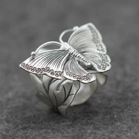 925 genuine sterling silver butterfly trendy ring lady style retro finger ring thai handmade silver pky246