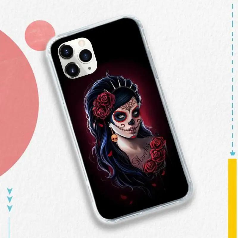 

Skull tattoo art girl horror Phone Case for iPhone 11 12 pro XS MAX 8 7 6 6S Plus X 5S SE 2020 XR