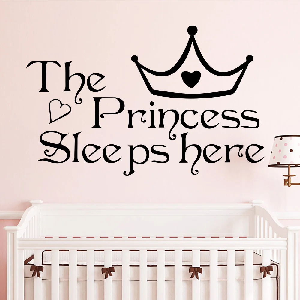 

lovely quotes The Princess sleeps here Crown Decal for Kids baby Room decoration girls Wall Sticker mural Vinyl decor Art