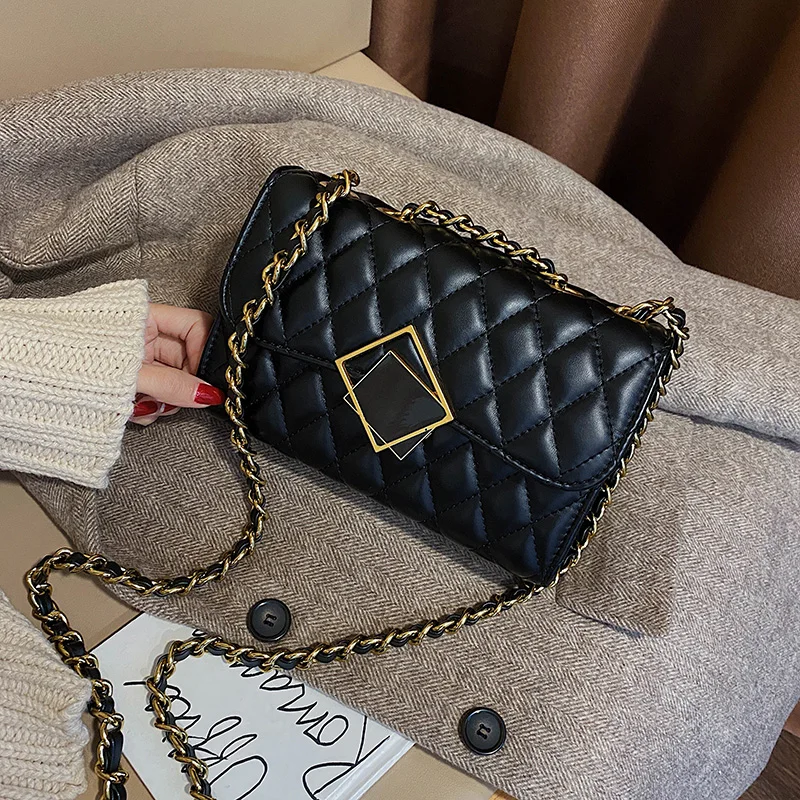 Женская сумка через плечо Повседневная мессенджер в клетку с цепочкой Корейском