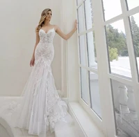backless wedding dresses mermaid spaghetti straps tulle appliques boho dubai arabic wedding gown bridal dress vestido de noiva