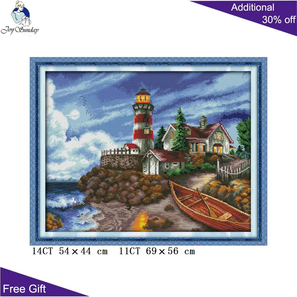

Joy Sunday Lighthouse Home Decor F691(3) 14CT 11CT Counted and Stamped The Seaside Lighthouse Embroidery DIY Cross Stitch kits