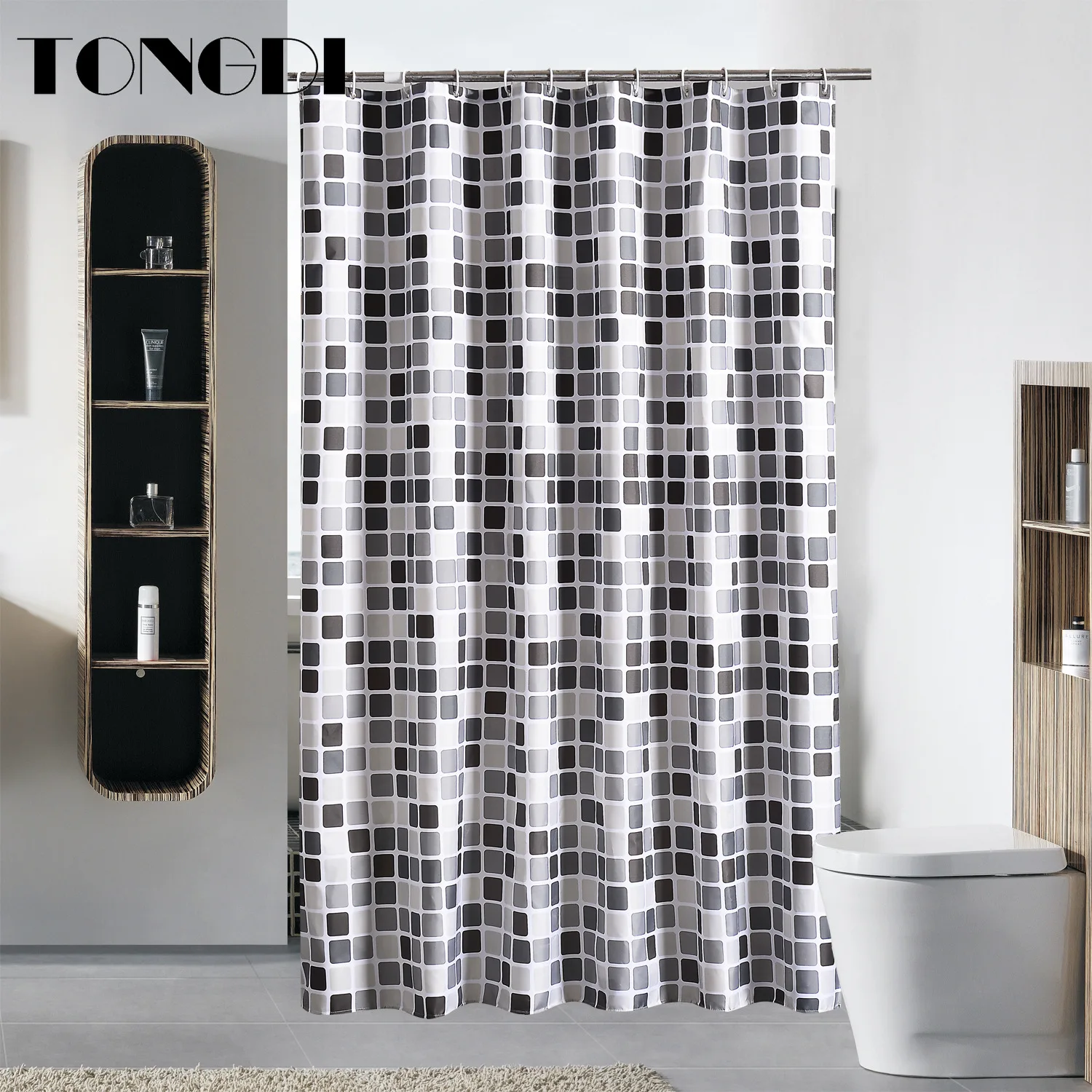 

TONGDI Shower Curtain Waterproof Eco-friend Mediterranean Plaid Quick-drying Print Purity For Bathroom Washroom Home Polyester