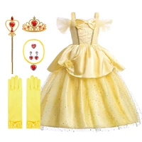 children princess costume birthday party belle dress up yellow beauty and the beast fancy disguise christmas carnival clothing