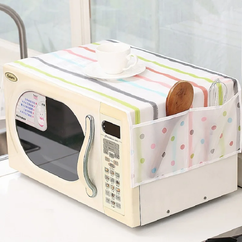 

New Portable Kitchen PEVA Waterproof Microwave Dust Cover Double Pocket Microwave Oven Cover Towel Easy Clean #236445