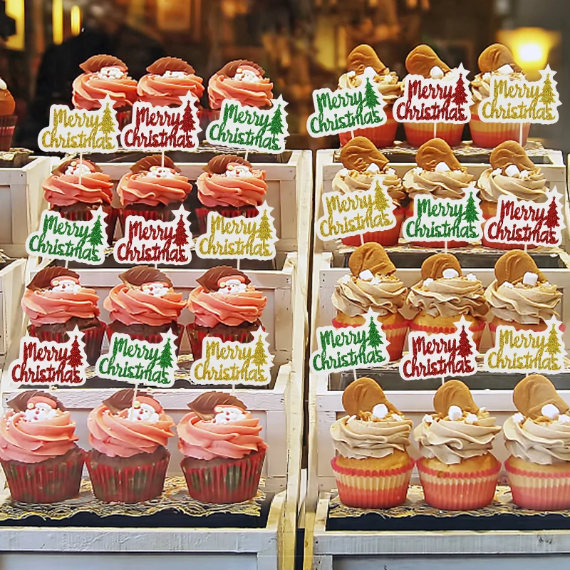 

12Pcs/Set Happy New Year 2021 Merry Christmas Cake Topper Cupcake Flag DIY Christmas Eve Home Party Decoration Baking Supplies