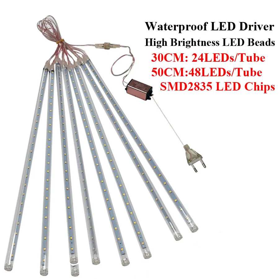 

Meteor Shower Rain Lights 8 Tube 384LEDs Outdoor Christmas String Light Garden Snow Falling Raindrop Icicle Cascading Light