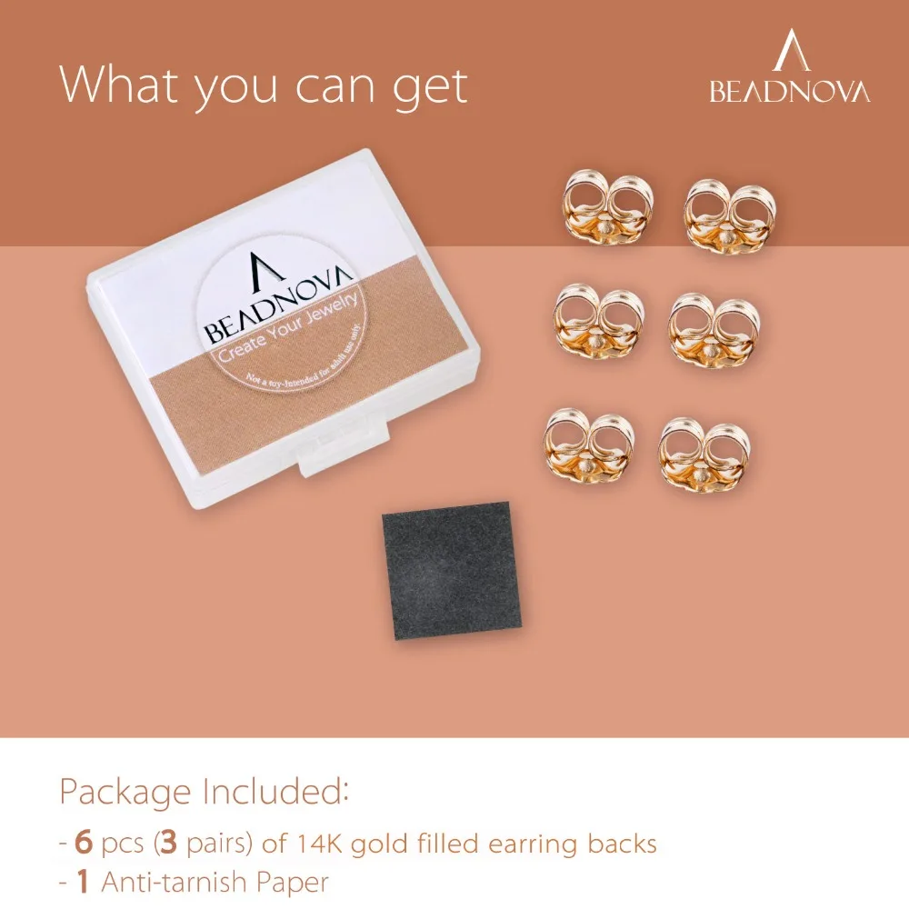 BEADNOVA из 14-каратного золота с бабочка пусеты для серёжек на замену (4 7 мм 6 шт.) |