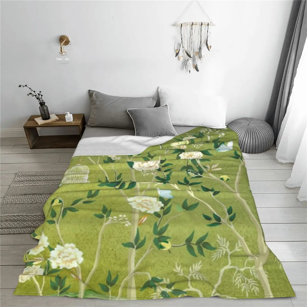 

Sage Greed Chinoiserie Garden Winter Thicken Coral fleece blanket Velvet Warm Blankets Cotton Quilt Home Sofa Bedroom Bedding