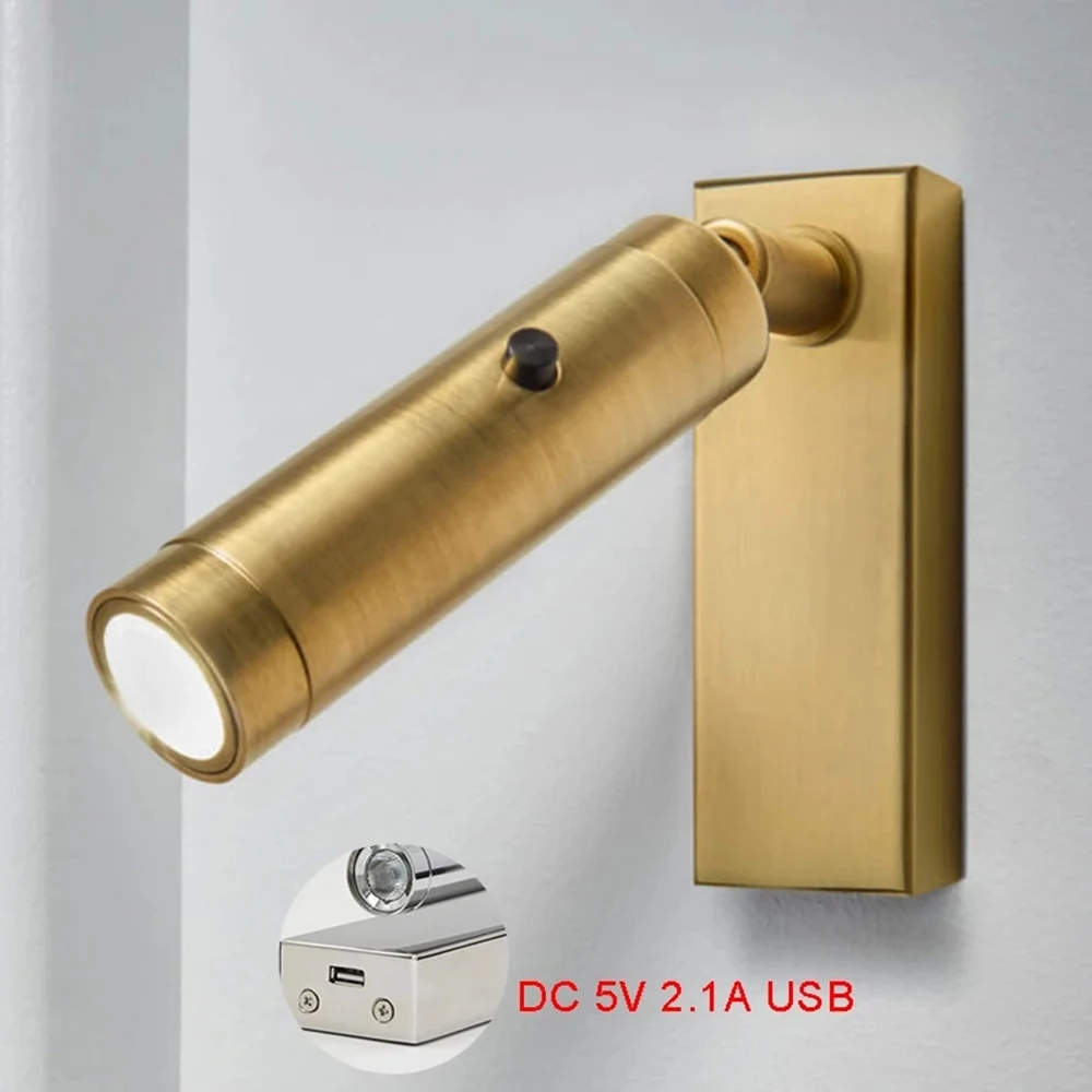 Tokili Classy USB Wall Reading Light On-Off Switch 3W LED Focused Beam Rotational Head Built-in Driver 100-240V Surface Mount