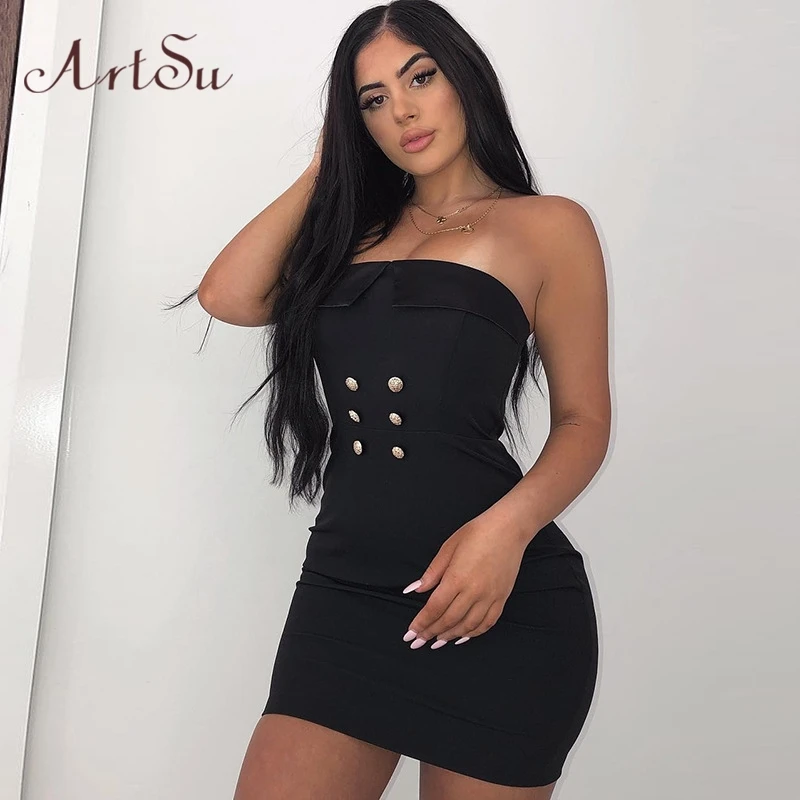 Женское Короткое облегающее платье Artsu черное винтажное мини с открытыми плечами