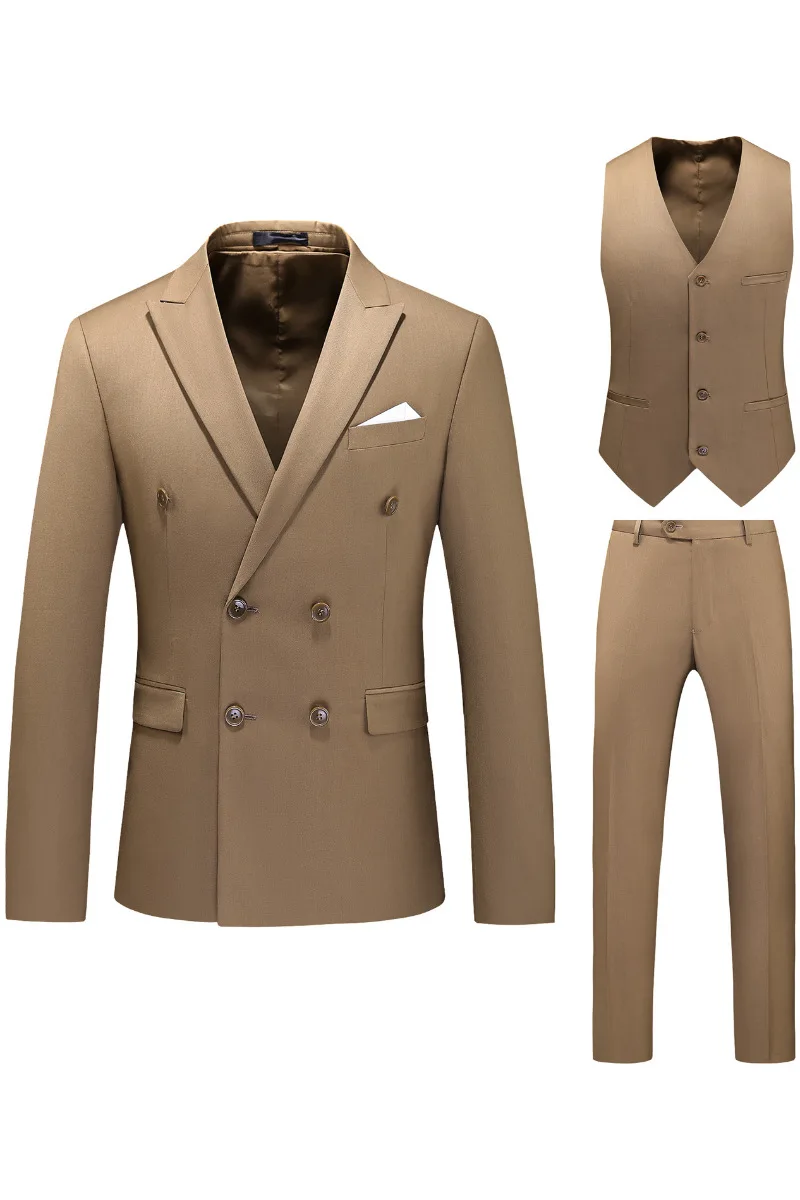 

2021 new foreign trade cross-border European code men's plus size solid color suit three-piece double-breasted wholesale