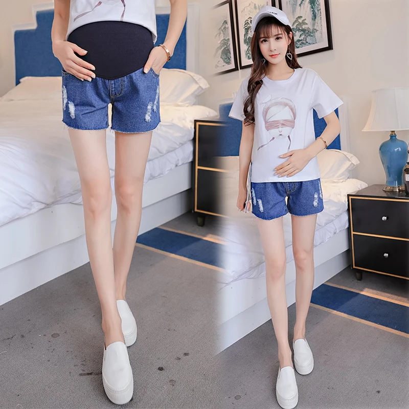 

Summer Denim Maternity Shorts For Pregnant Women Clothing Pregnancy Cotton Clothes Short Belly Skinny Jeans High Waist Pants