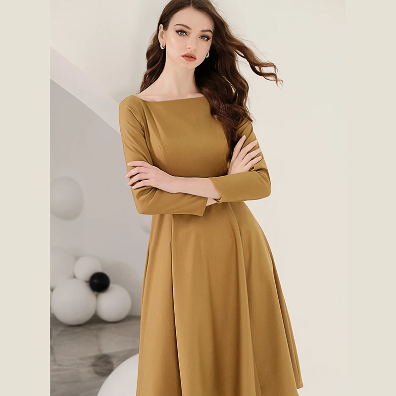 Женское винтажное Деловое платье элегантное простое классическое с длинным