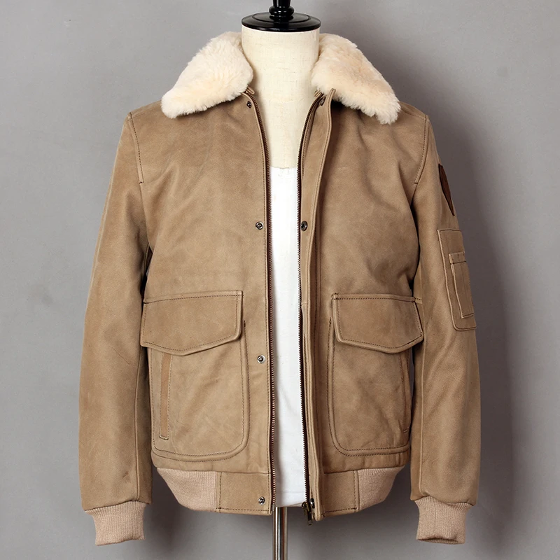 FLY AVIREX Air Force G1 Genuine Men Motorcycle Biker Real Leather Cowskin Winter Coat Fur Collar Bomber Jacket |