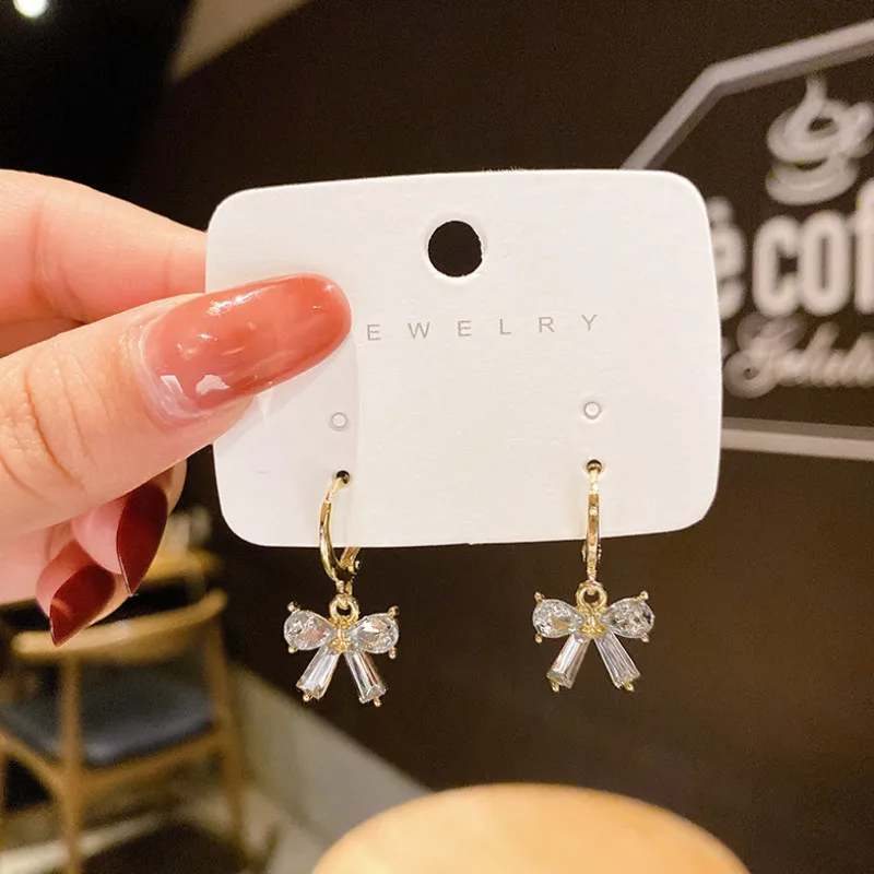 

Women New Bowknot Zircon Dangle Earrings Birthday Present Party Jewelry