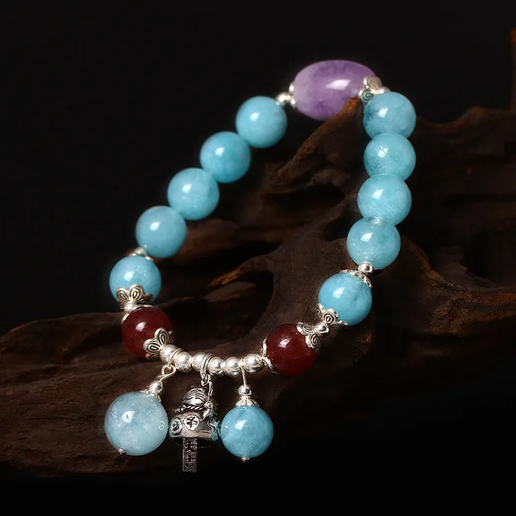 Натуральный Камень Аквамарин аксессуары для рук женские йоги бусы браслет из