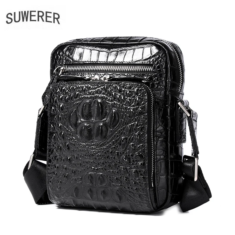 Мужская сумка через плечо из натуральной кожи с крокодиловым узором