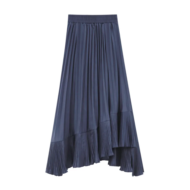 Vintage Irregular Long Skirt Fashion Women's Elastic Waist Autumn Skirts Ruffle Design Party Bottoms Women's Clothes New - Цвет: blue