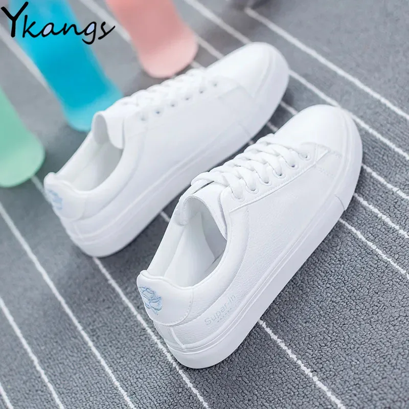 

Женские кроссовки с низким верхом, Вулканизированная подошва, дышащие, на плоской подошве, удобная спортивная Уличная обувь для отдыха, бел...