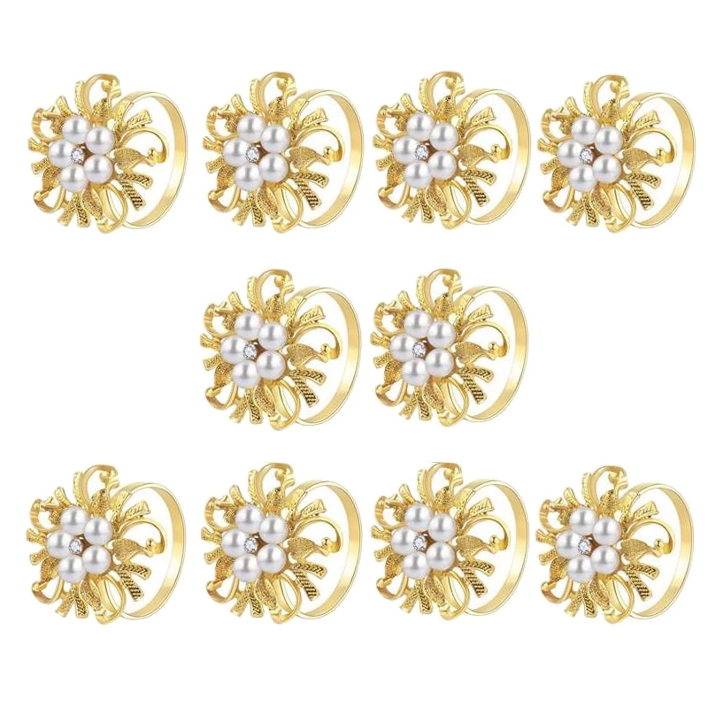 

Pearl Napkin Rings Set of 10, for Dinner Parties Weddings Family Gatherings, Christmas Party or Everyday Use Table Decor