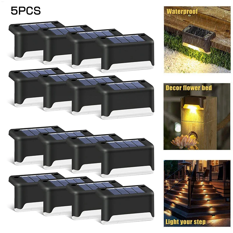

New LED Solar Deck Step Lamp Outdoor Lights Waterproof 5PCS Mini LED Wall Light Balcony Stairs Garden Yard Fence Solar Lights