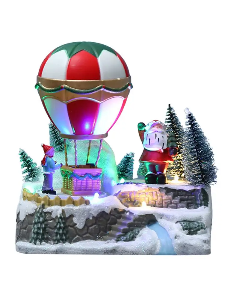 Рождественская деревня с снежными сценами освещенный музыкальный домик в