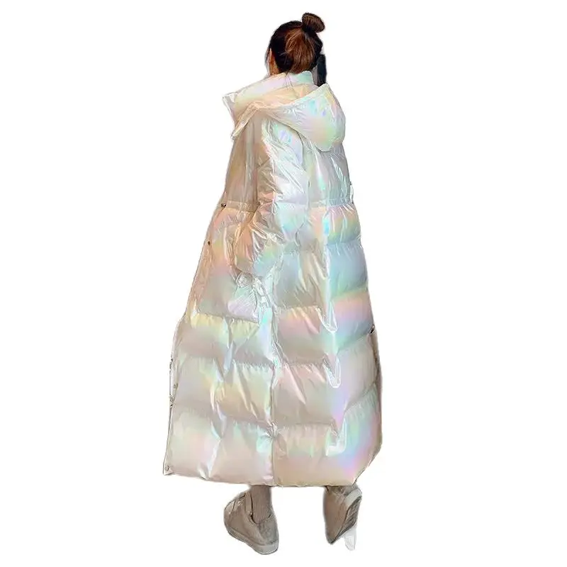 Shiny illusion Over The Knee Long Big Fur Collar Winter Jackets For Women 2022 New Women Loose Korean Fashion Thick Padded Coat