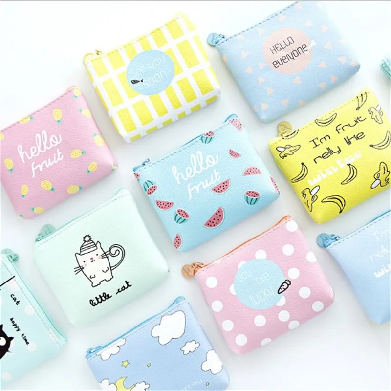 Новые кошельки для монет с мультяшными животными и фруктами женские Мини