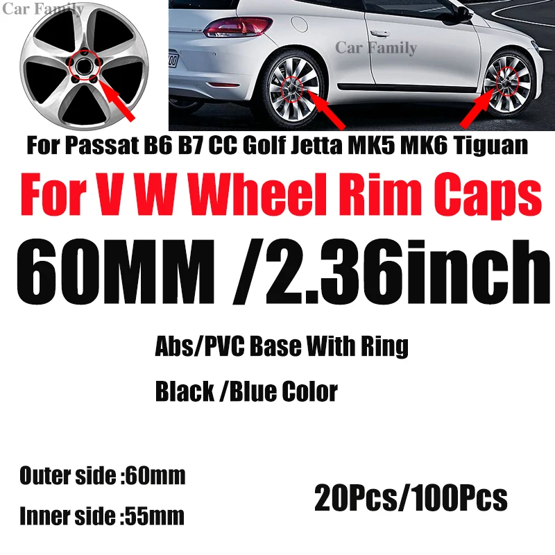 Колпачки для автомобиля 20 шт. 100 ПВХ/АБС-пластик черные/синие 60 мм 2 36 дюйма 6 см |