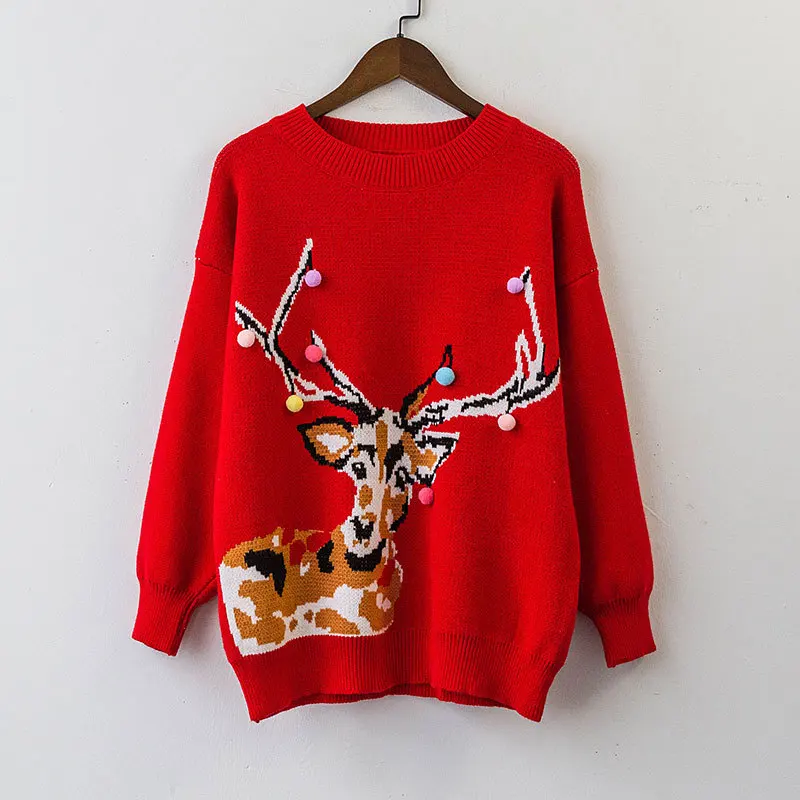2019 женский Рождественский свитер и пуловеры Новогодняя одежда с круглым вырезом