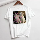 Симпатичные корейские стильные кошачьи Любовь Сердце Собака графические принты Harajuku Летняя женская одежда Y2k Топы Винтажная Футболка Повседневная парная футболка