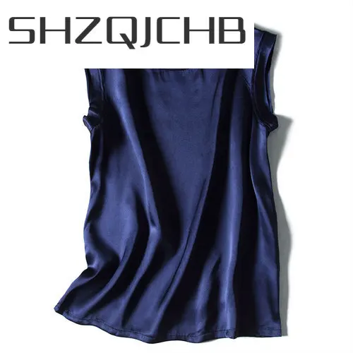 

Женский укороченный топ без рукавов SHZQ, белый элегантный топ из натурального шелка в корейском винтажном стиле, модель D1059 на лето, 100%