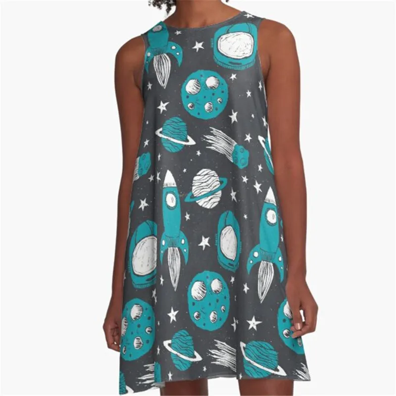 

Fashion Women summer dresse smiling sun universe Printed A-Line Boho Dress for women harajuku Sexy ladies mini short beach dress