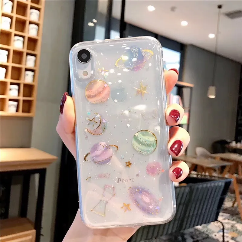 Блестящие чехлы для телефонов с Вселенной iPhone 12 11 Pro Max XR XS X 6 6S 7 8 Plus прозрачная