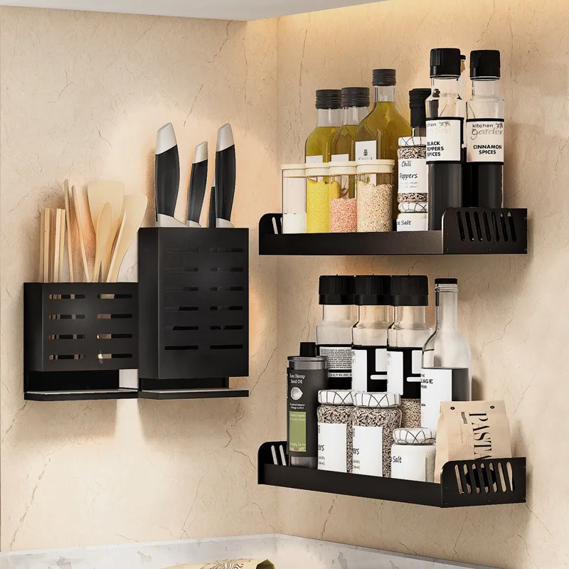 кухня Черный настенный кухонный стеллаж для хранения посуды из алюминиевого