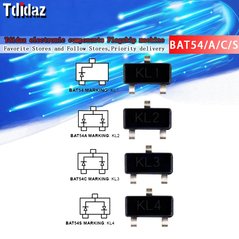 100 шт./лот Новый BAT54C KL3 BAT54S KL4 BAT54 KL1 BAT54A KL2 Schottky diode SOT23