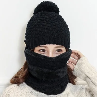 Популярный комплект из 3 предметов/Балаклава с большими помпонами шерстяная