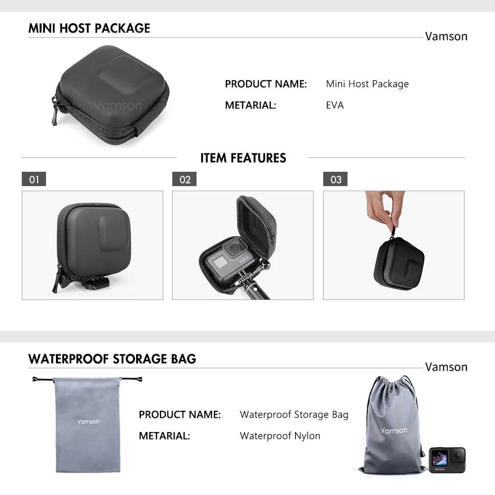 Мини селфи-палка Vamson для Go pro штатив настольная подставка Gopro Hero 10 9 8 7 6 5 с