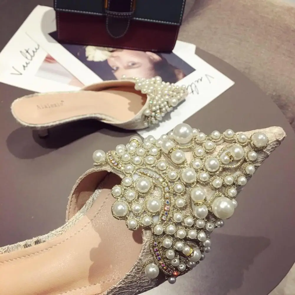 

2020 female fall Roman style with pearl rhinestone slippers