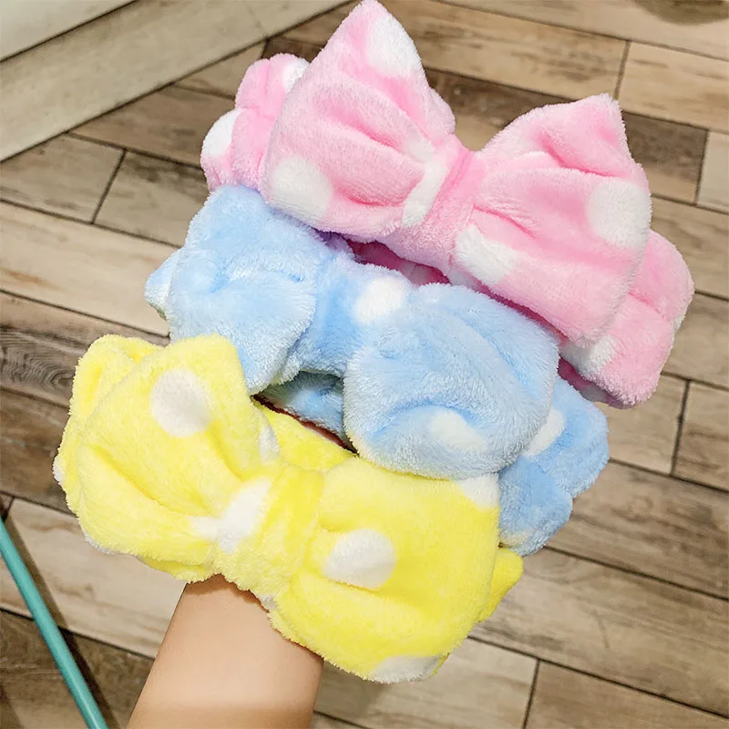 Женская повязка на голову с большим бантом Мягкая в полоску и горошек из