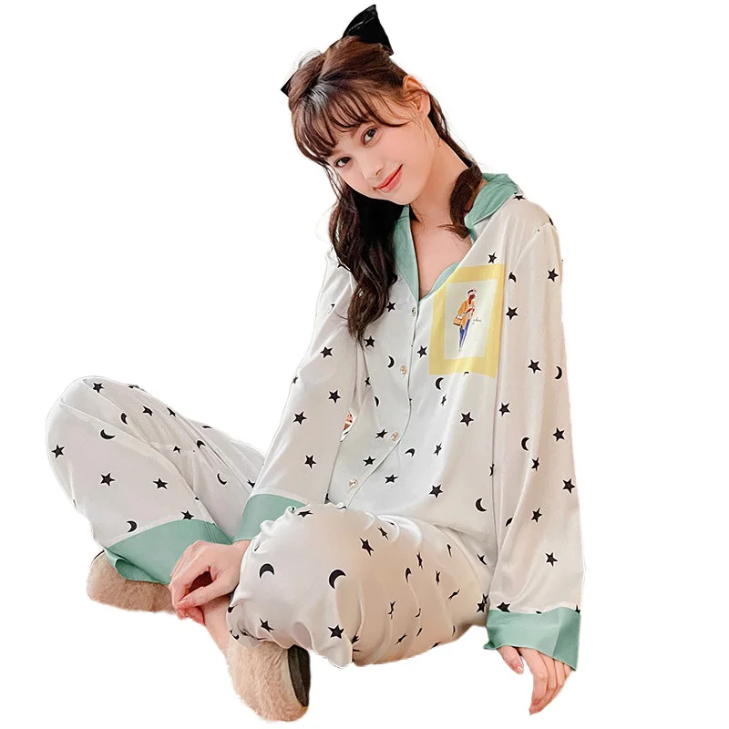 

Chiffon Ladies Pajamas Spring Long Sleeve Trousers Tracksuit Fashion Suit