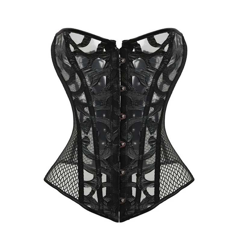 

Women Hollow Out White Gothic Bustiers Sexy Waist Corset Tops Black Steampunk Corsage Overbust Lace Up Lingerie Bodice S-6XL